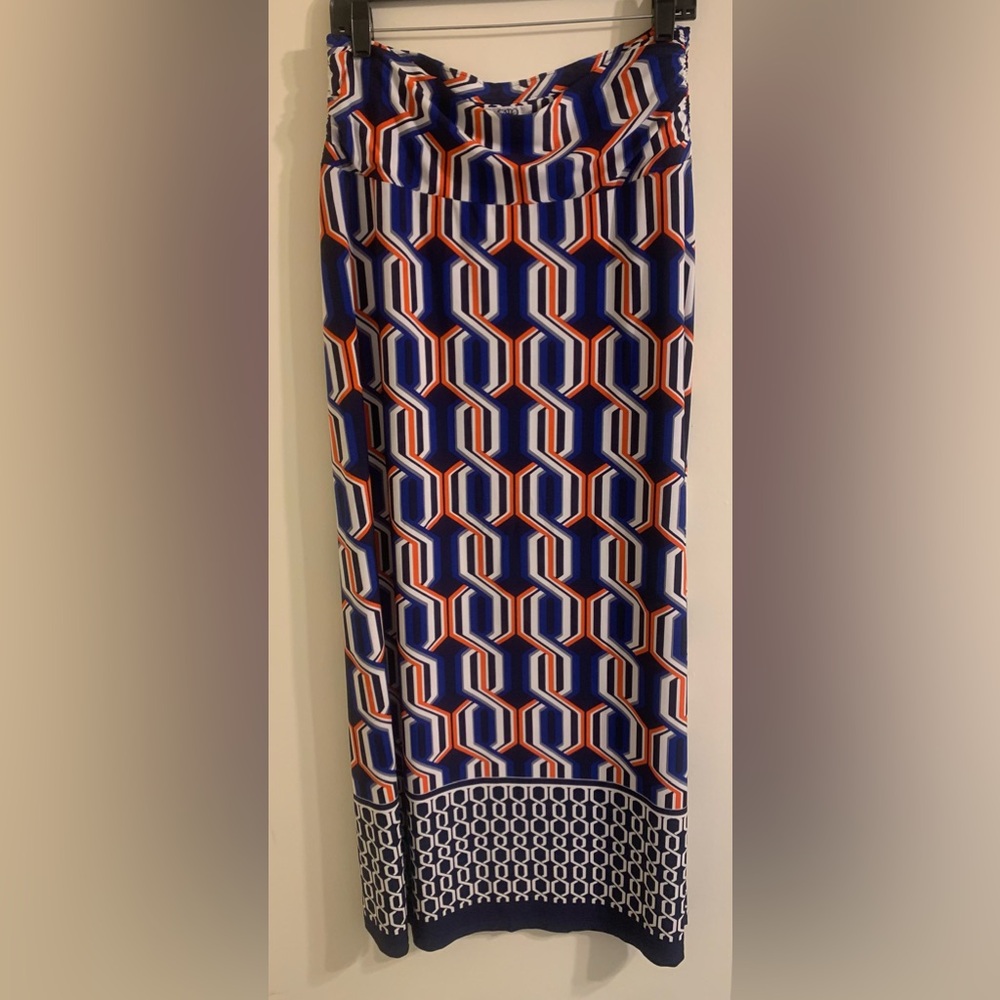 Cato Blue, Orange and White Midi Pencil Skirt